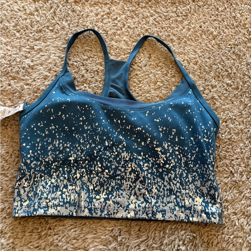 Marika Teal Blue & White Speckled Racerback Sports Bra